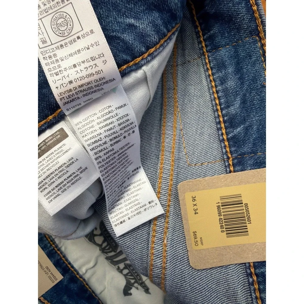 Levi's 505 Regular Fit Jeans Mens 36x34 Blue Stretch Straight Leg Workwear NEW